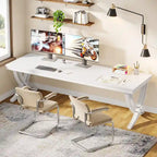 Marron+Noir / Blanc, Bureau double pour 2 personnes de 199,9 cm avec pieds en métal