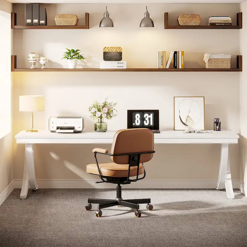 Marron+Noir / Blanc, Bureau double pour 2 personnes de 199,9 cm avec pieds en métal