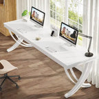 Marron+Noir / Blanc, Bureau double pour 2 personnes de 199,9 cm avec pieds en métal