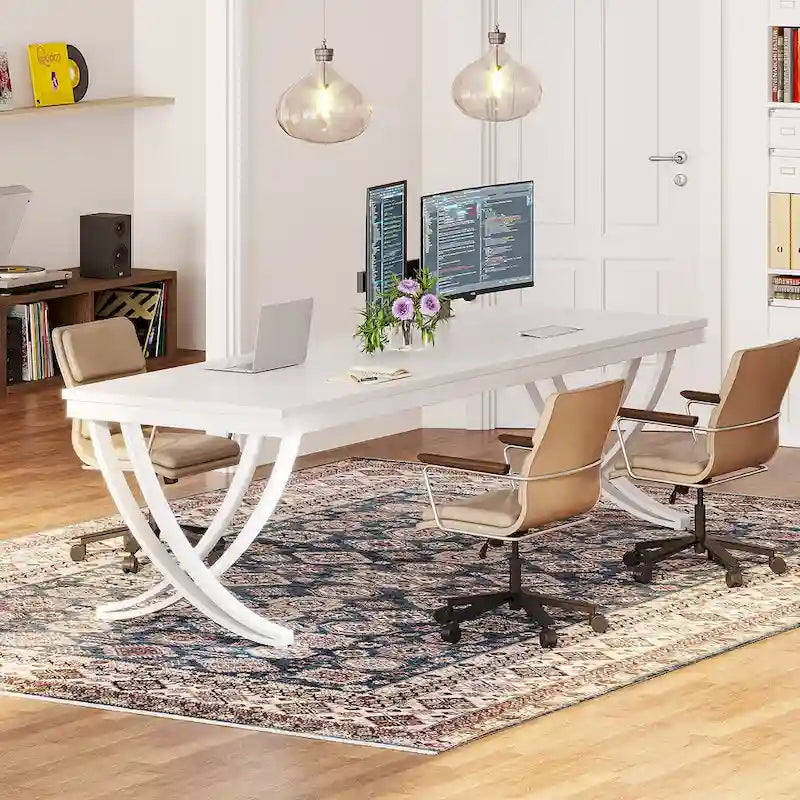 Marron+Noir / Blanc, Bureau double pour 2 personnes de 199,9 cm avec pieds en métal