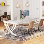 Marron+Noir / Blanc, Bureau double pour 2 personnes de 199,9 cm avec pieds en métal