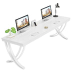 Marron+Noir / Blanc, Bureau double pour 2 personnes de 199,9 cm avec pieds en métal