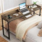 Table de lit réglable en hauteur avec roulettes et station de charge – Gris foncé / Marron, 1 utilisateur