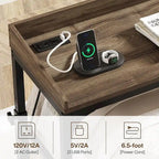 Table de lit réglable en hauteur avec roulettes et station de charge – Gris foncé / Marron, 1 utilisateur