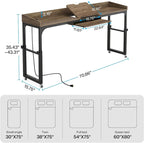 Table de lit réglable en hauteur avec roulettes et station de charge – Gris foncé / Marron, 1 utilisateur