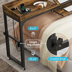 Table de lit réglable en hauteur avec roulettes et station de charge – Gris foncé / Marron, 1 utilisateur