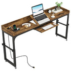 Table de lit réglable en hauteur avec roulettes et station de charge – Gris foncé / Marron, 1 utilisateur
