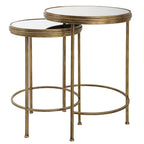 Tables gigognes miroir/verre blanc et doré, lot de 2