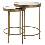 Tables gigognes miroir/verre blanc et doré, lot de 2