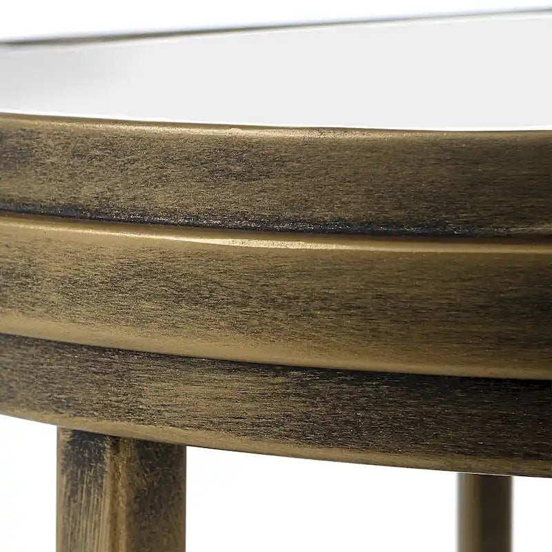Tables gigognes miroir/verre blanc et doré, lot de 2