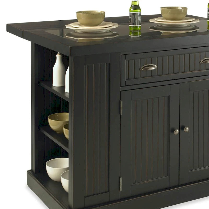 Îlot de cuisine fixe avec plateau en granit noir pour 1 personne