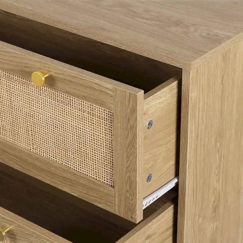 Commode en chêne à 3 tiroirs en rotin, style bohème, montage à 2 personnes