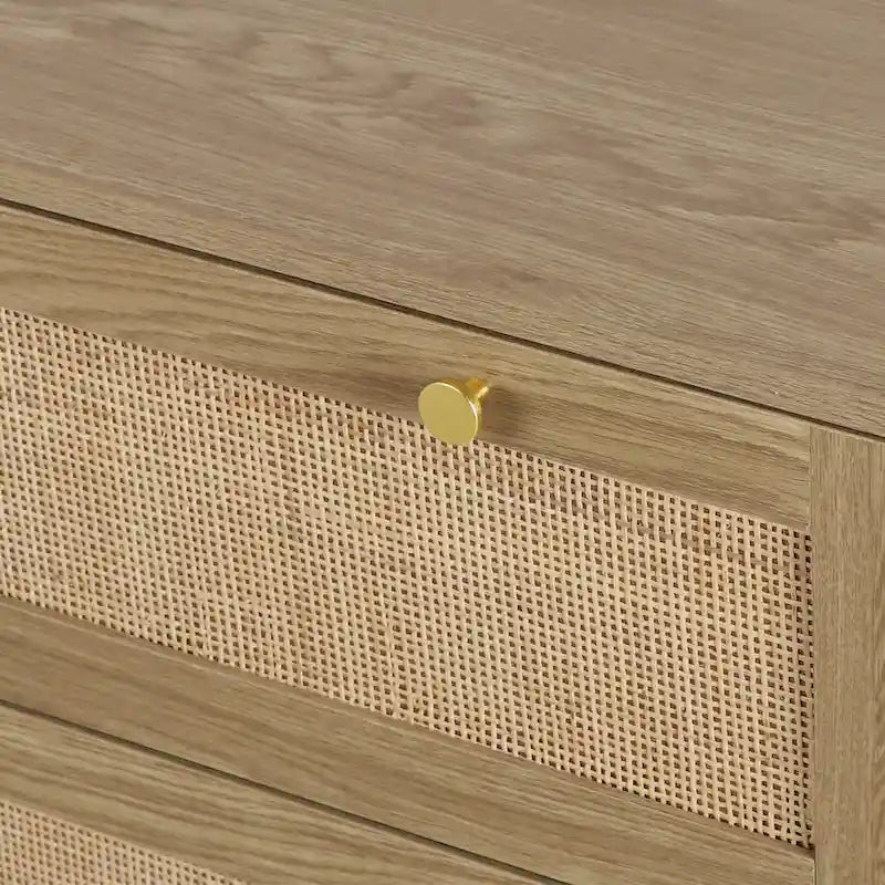 Commode en chêne à 3 tiroirs en rotin, style bohème, montage à 2 personnes