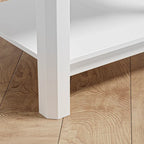 Table de chevet en bois blanc et rotin avec 2 tiroirs et étagère ouverte