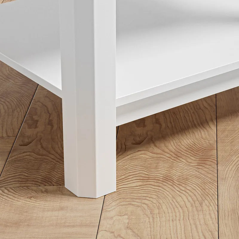 Table de chevet en bois blanc et rotin avec 2 tiroirs et étagère ouverte
