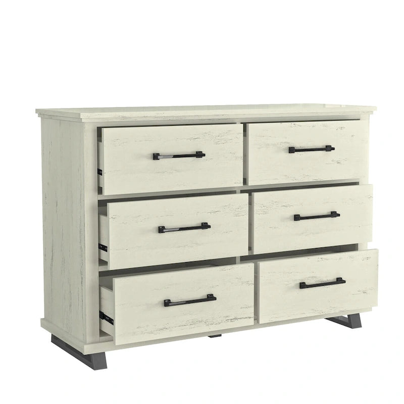 Commode à 6 tiroirs beige/blanc, simple