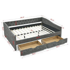 Lit de repos double capitonné avec tiroir gigogne et 2 tiroirs, garniture cloutée, 2 personnes, capacité de 227 kg