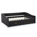 Lit de repos double capitonné avec tiroir gigogne et 2 tiroirs, garniture cloutée, 2 personnes, capacité de 227 kg