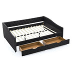 Lit de repos double capitonné avec tiroir gigogne et 2 tiroirs, garniture cloutée, 2 personnes, capacité de 227 kg
