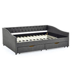 Lit de repos double capitonné avec tiroir gigogne et 2 tiroirs, garniture cloutée, 2 personnes, capacité de 227 kg