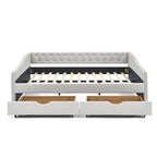 Lit de repos double capitonné avec tiroir gigogne et 2 tiroirs, garniture cloutée, 2 personnes, capacité de 227 kg