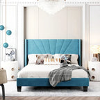 Cadre de lit Queen en velours beige / gris / bleu, 2 personnes