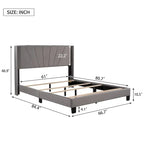 Cadre de lit Queen en velours beige / gris / bleu, 2 personnes