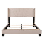 Cadre de lit Queen en velours beige / gris / bleu, 2 personnes