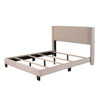 Cadre de lit Queen en velours beige / gris / bleu, 2 personnes