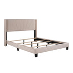 Cadre de lit Queen en velours beige / gris / bleu, 2 personnes