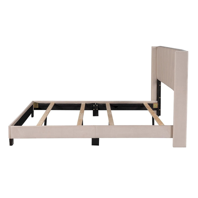 Cadre de lit Queen en velours beige / gris / bleu, 2 personnes