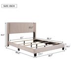 Cadre de lit Queen en velours beige / gris / bleu, 2 personnes