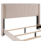 Cadre de lit Queen en velours beige / gris / bleu, 2 personnes