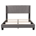 Cadre de lit Queen en velours beige / gris / bleu, 2 personnes