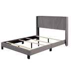 Cadre de lit Queen en velours beige / gris / bleu, 2 personnes