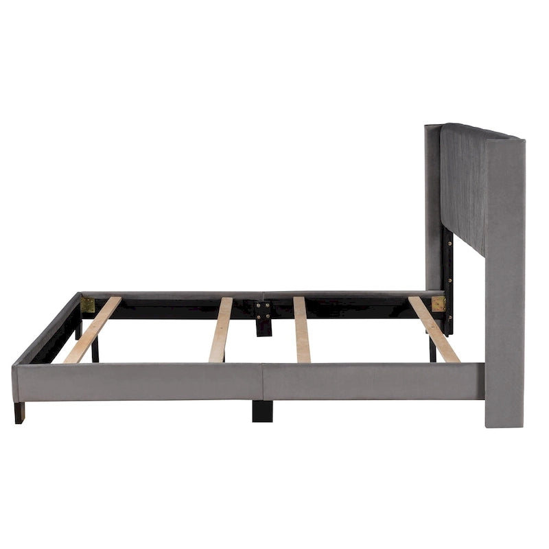 Cadre de lit Queen en velours beige / gris / bleu, 2 personnes