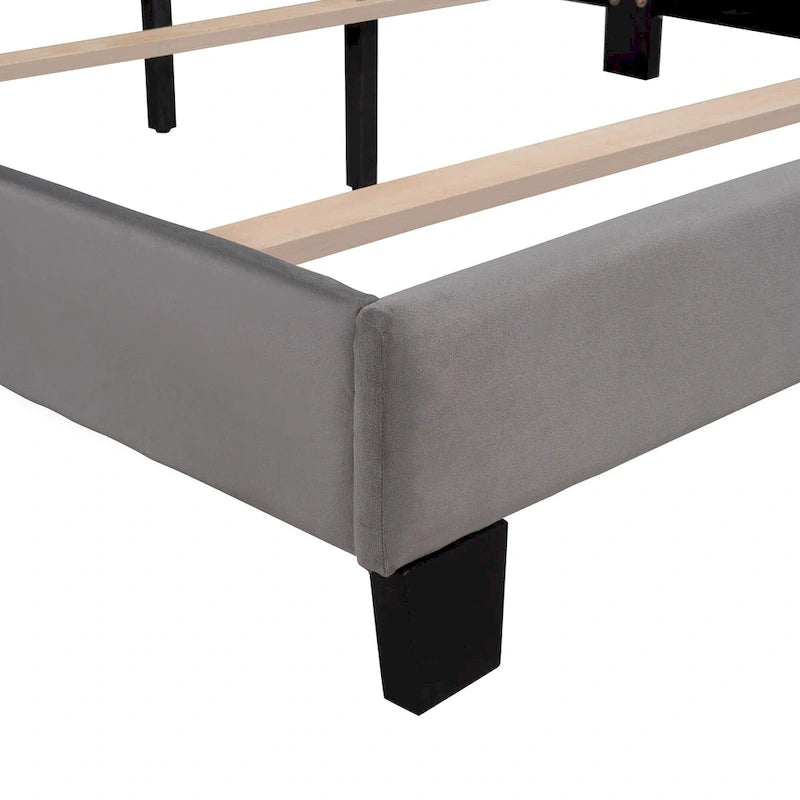 Cadre de lit Queen en velours beige / gris / bleu, 2 personnes