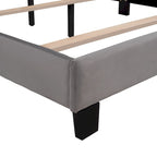 Cadre de lit Queen en velours beige / gris / bleu, 2 personnes