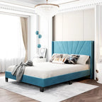 Cadre de lit Queen en velours beige / gris / bleu, 2 personnes