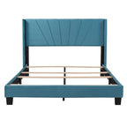 Cadre de lit Queen en velours beige / gris / bleu, 2 personnes