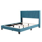 Cadre de lit Queen en velours beige / gris / bleu, 2 personnes