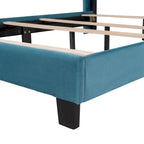 Cadre de lit Queen en velours beige / gris / bleu, 2 personnes