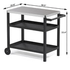 Blanc / Noir / Vert-Noir / Bleu / Bleu-Noir, Chariot de préparation pour grillade d'extérieur à 3 étagères avec plateau en acier inoxydable, 2 roues