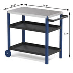 Blanc / Noir / Vert-Noir / Bleu / Bleu-Noir, Chariot de préparation pour grillade d'extérieur à 3 étagères avec plateau en acier inoxydable, 2 roues