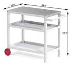 Blanc / Noir / Vert-Noir / Bleu / Bleu-Noir, Chariot de préparation pour grillade d'extérieur à 3 étagères avec plateau en acier inoxydable, 2 roues