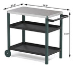 Blanc / Noir / Vert-Noir / Bleu / Bleu-Noir, Chariot de préparation pour grillade d'extérieur à 3 étagères avec plateau en acier inoxydable, 2 roues