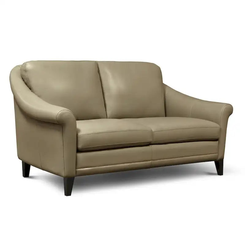 Causeuse en cuir véritable marron/beige, style moderne du milieu du siècle, 2 places