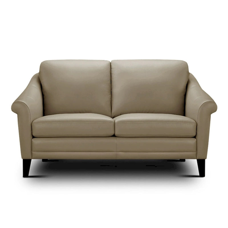 Causeuse en cuir véritable marron/beige, style moderne du milieu du siècle, 2 places