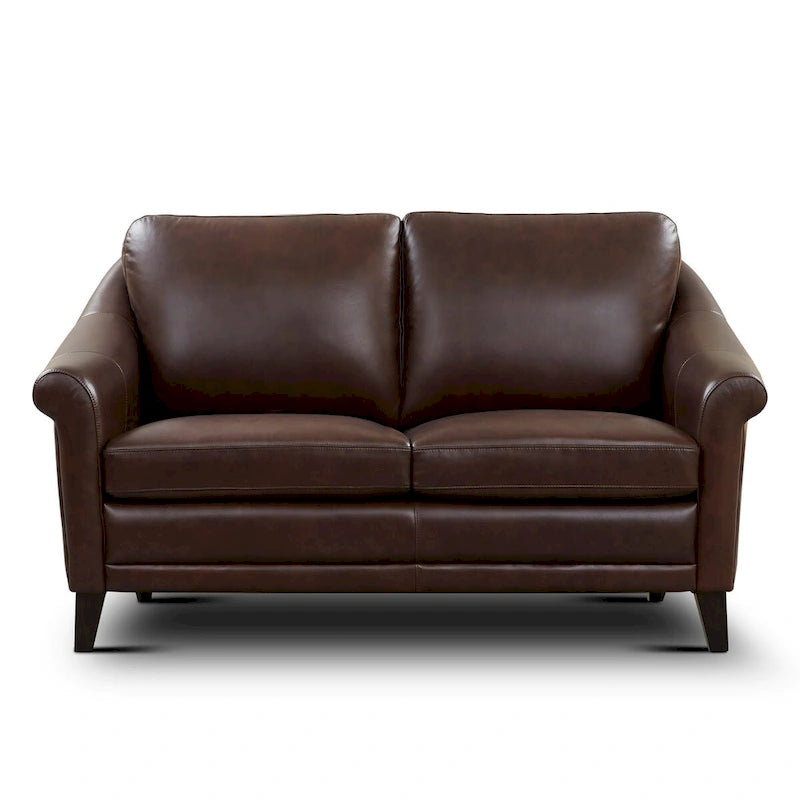Causeuse en cuir véritable marron/beige, style moderne du milieu du siècle, 2 places