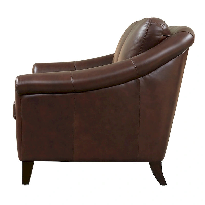 Causeuse en cuir véritable marron/beige, style moderne du milieu du siècle, 2 places
